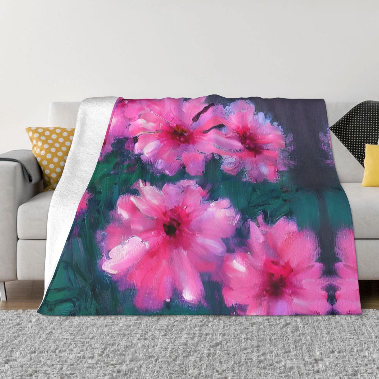 Couverture polaire rose 127x152 cm en flanelle imprimée pour lit et canapé