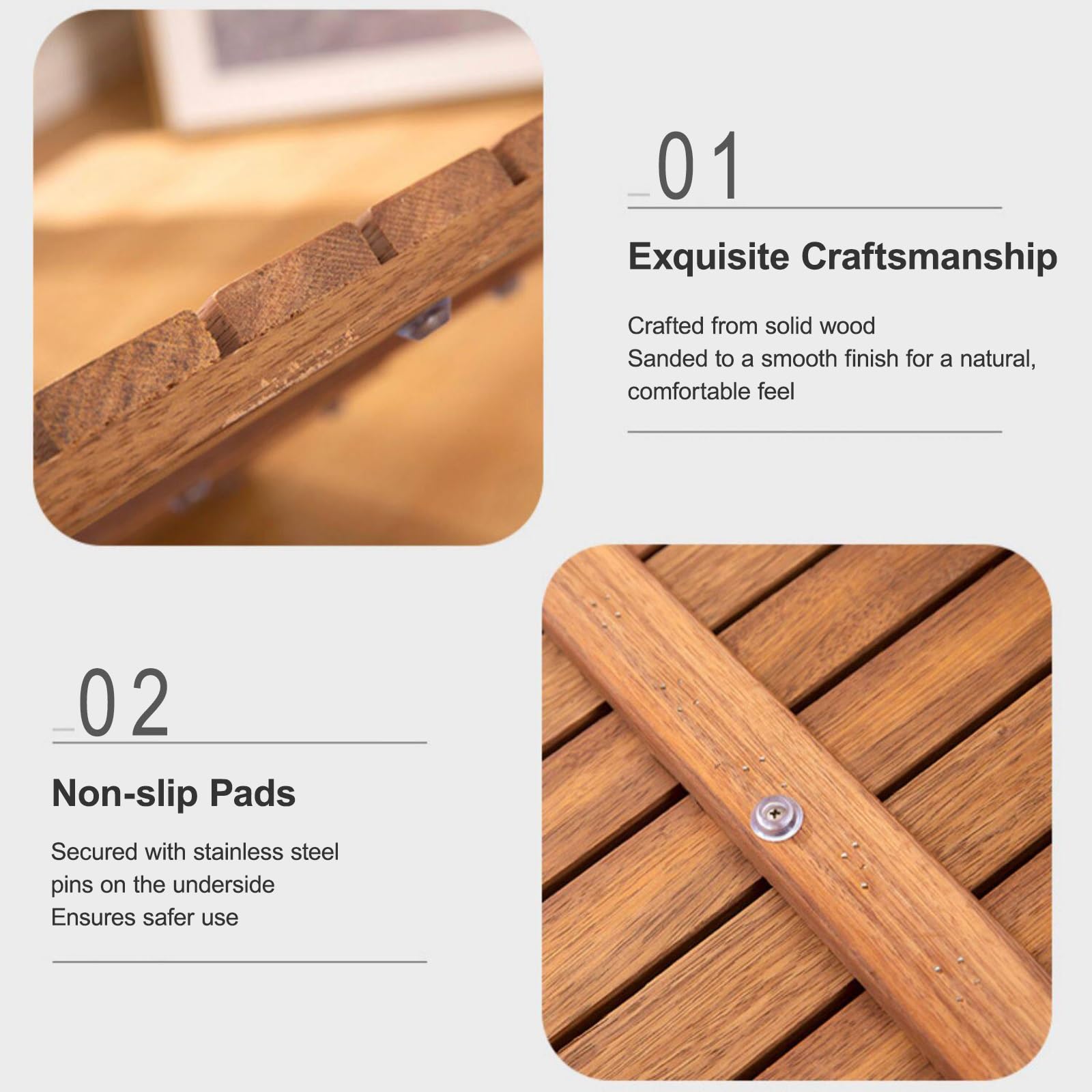Alfombrilla de baño de madera antideslizante grande para baño, spa, sauna, jardín, diseño de listones, 50 x 100 cm para un drenaje suave y seguridad en el hogar
