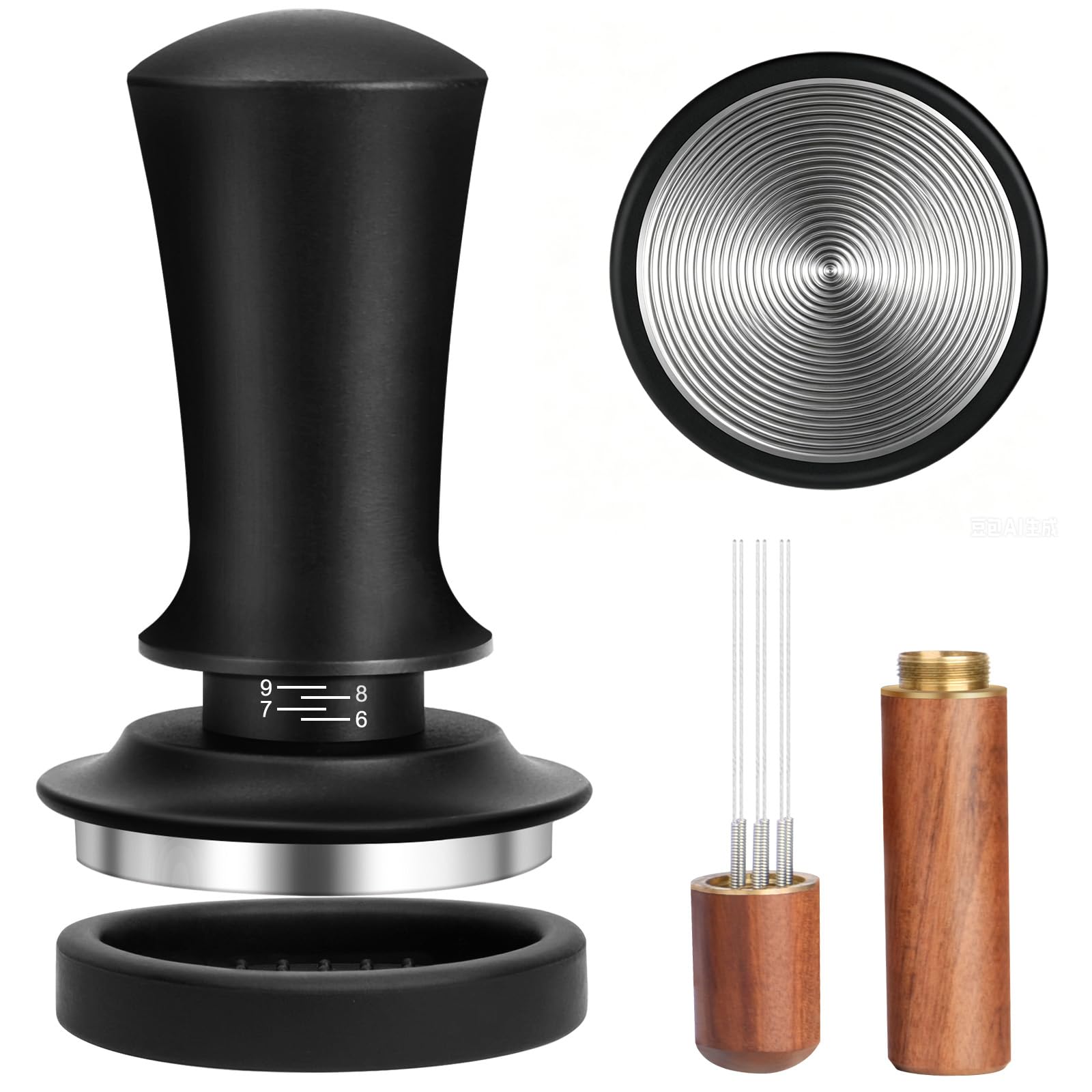 ANTREATU 54mm Coffee Tamper Set, 53mm Calibrated Spring Loaded Espresso Tamper with Scale, WDT Tool and Silicone Mat, Aluminum Handle & Stainless Steel Base for 54mm Portafilter