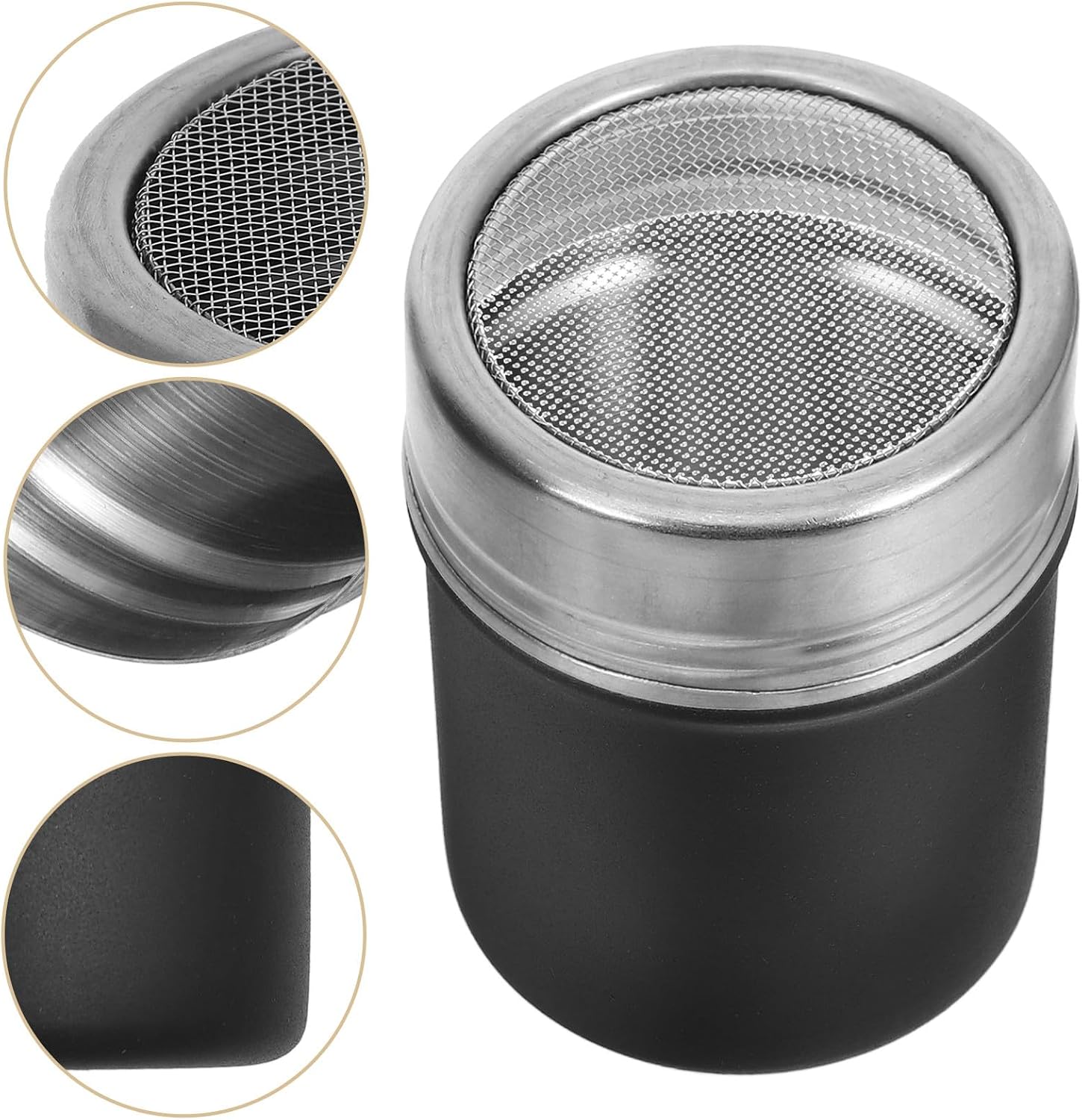 Angoily Powdered Sugar Shaker, 7. 6 Oz 304 Stainless Steel Flour Dredge, Black