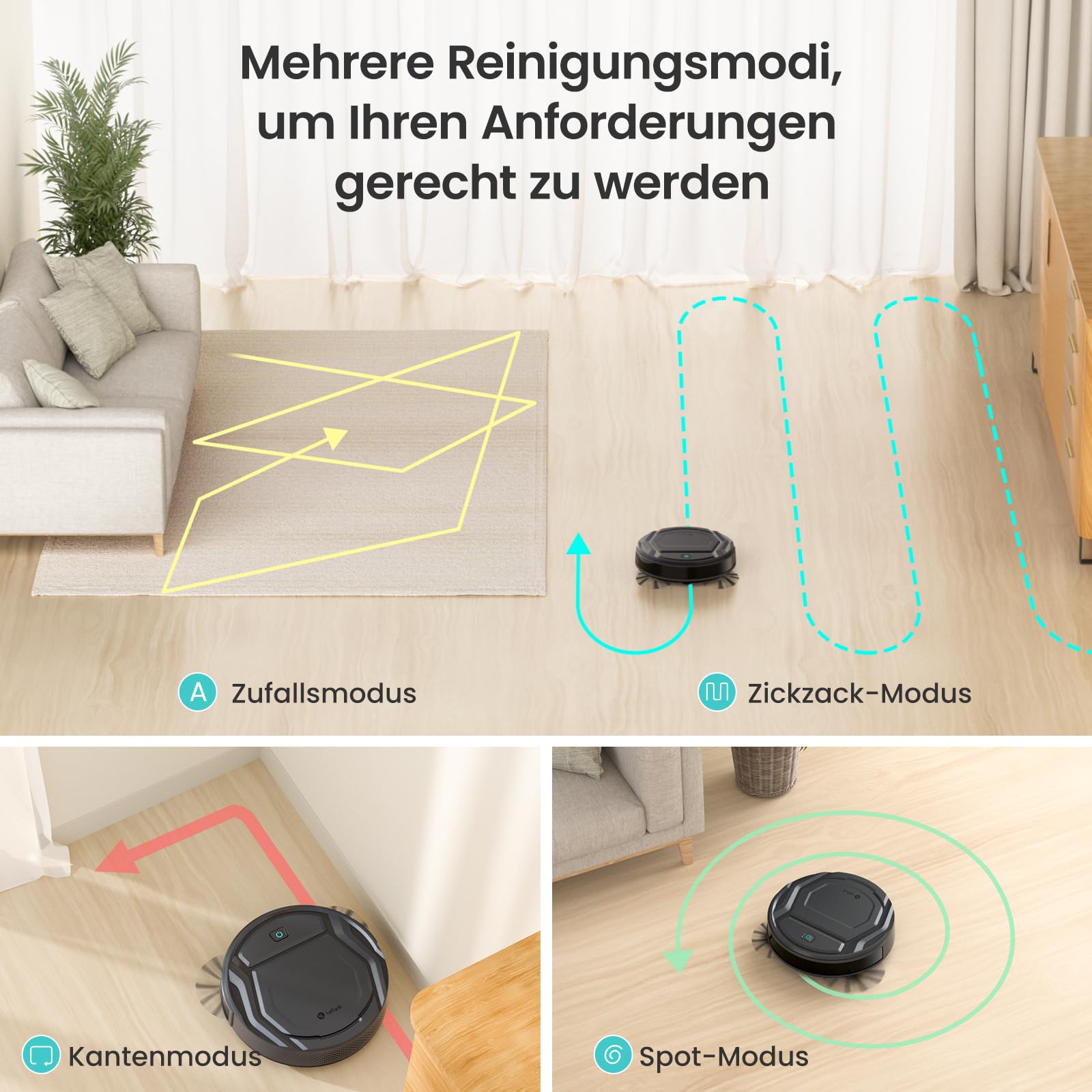 Lefant M210P Saugroboter ohne Wischfunktion, 2200 Pa Saugkraft, 120 Min.Steuerung per WLAN, Bluetooth, Alexa und App, 6 Reinigungsmodi und automatisches Aufladen, ideal für Tierhaare und Harte Böden
