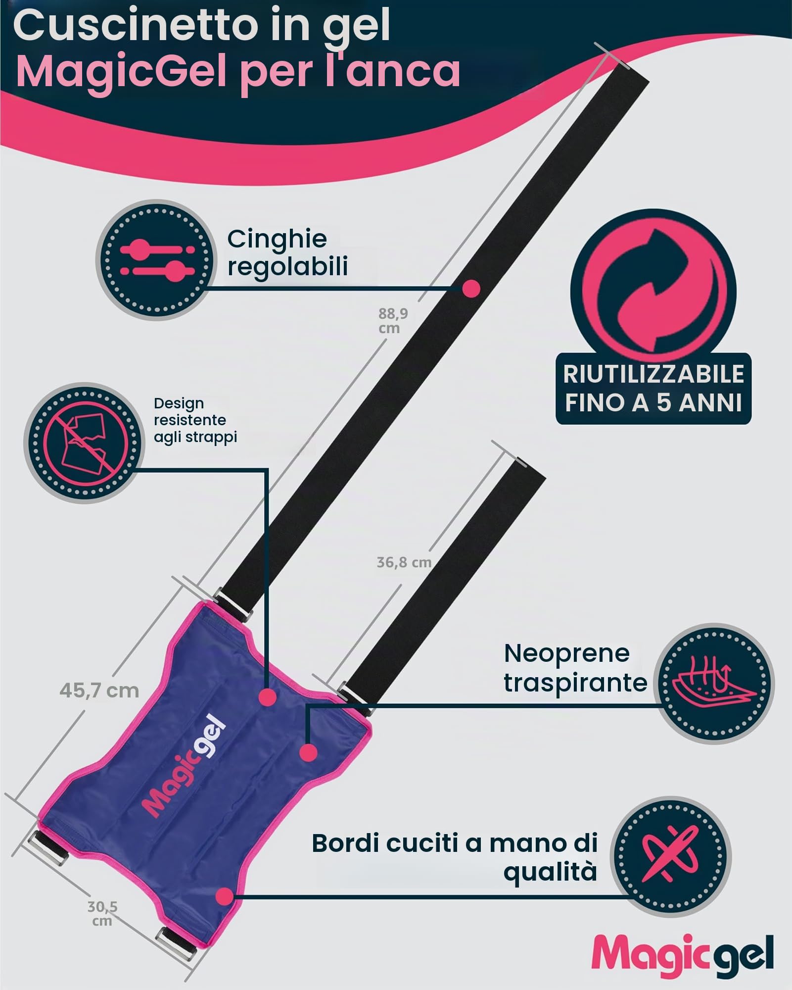 Magic Gel Fascia in Gel Ghiaccio Riutilizzabile - Caldo o Freddo per per Dolori al Fianco, Terapia Spalla, Sciatica, Dolore e Scoliosi - Sicuro e Facile da Usare
