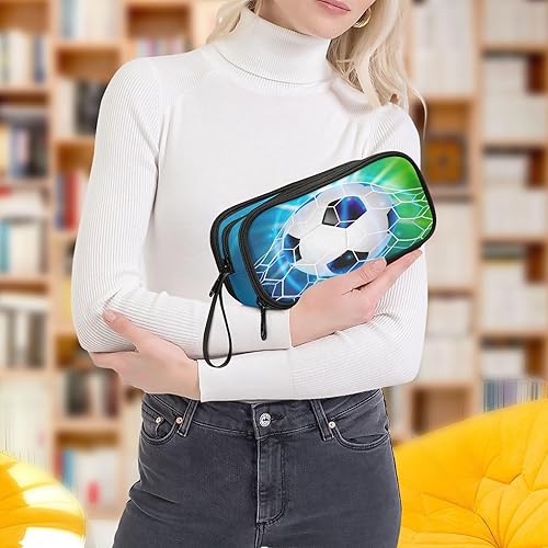 Vista 452 de Estuche para lápices de fútbol y fútbol, estuche grande para lápices para niños y niñas, compartimentos con cremallera, gran capacidad, papelería