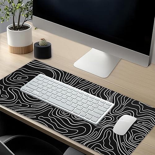 Miniatura 6 de Topographic Contour - Alfombrilla de mouse para juegos XL, alfombrilla grande para mouse negra, alfombrilla de escritorio de 31.5 x 11.8 pulgadas,