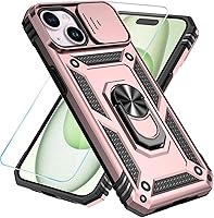 Vista 22 de SunStory Funda compatible con iPhone 15 Pro Max con protector de pantalla HD, cubierta de cámara deslizante y soporte de anillo giratorio
