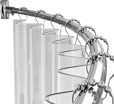 AmazerBath 20-84 Inches Arched Curved Shower Curtain Rod, Heavy Duty Shower Rod Rust Proof Bathroom Curtain Rod, Adjustable Telescoping Design Easy Segmented Installation, Need to Drill, Chrome
