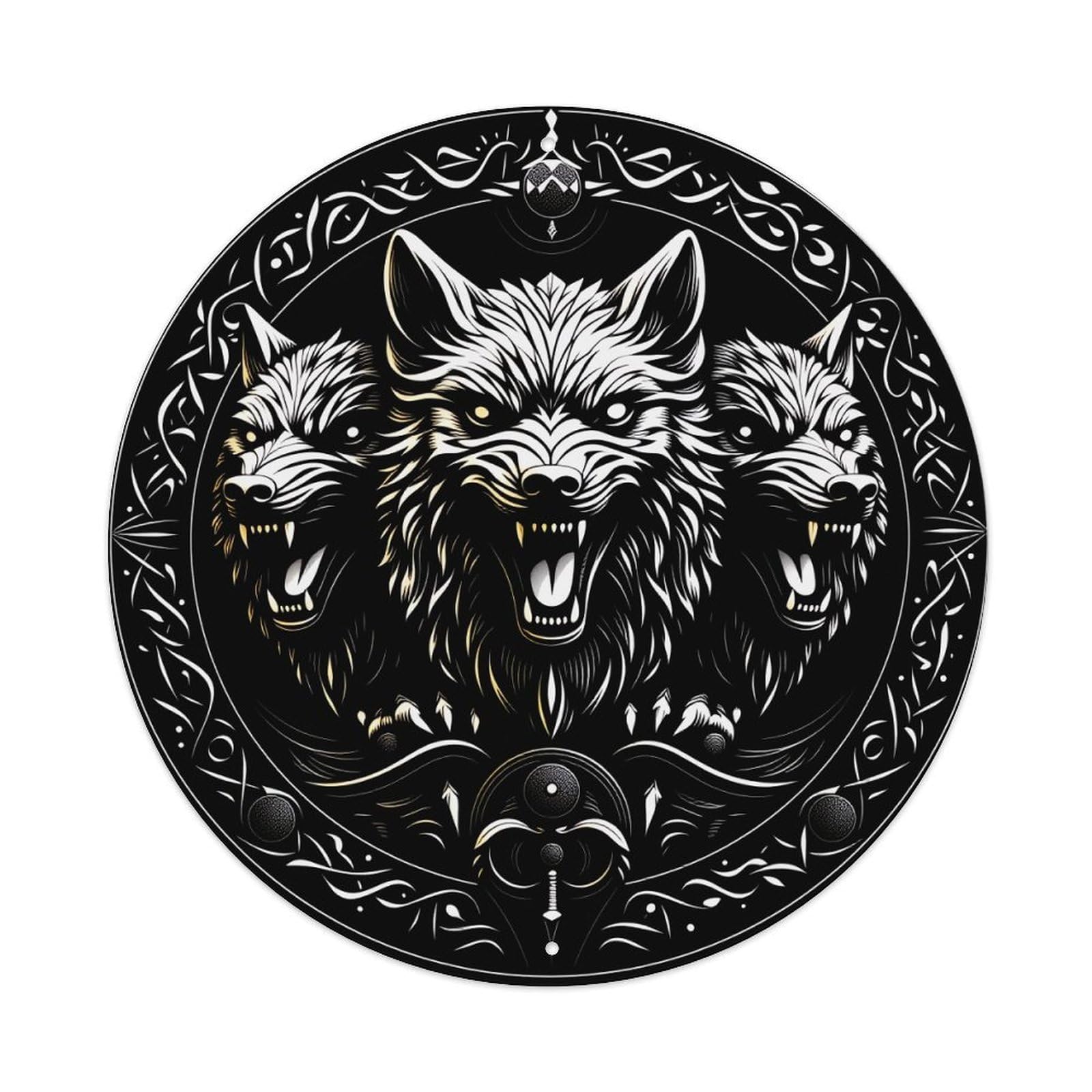 Three Wolves Circle Tribal Design Black And White Round Vintage Tin Sign,Retro Wall Art,Metal Poster for Home, Bar, Garage, Cafe, Rustic Indoor & Outdoor Decor, 8x8 Inches