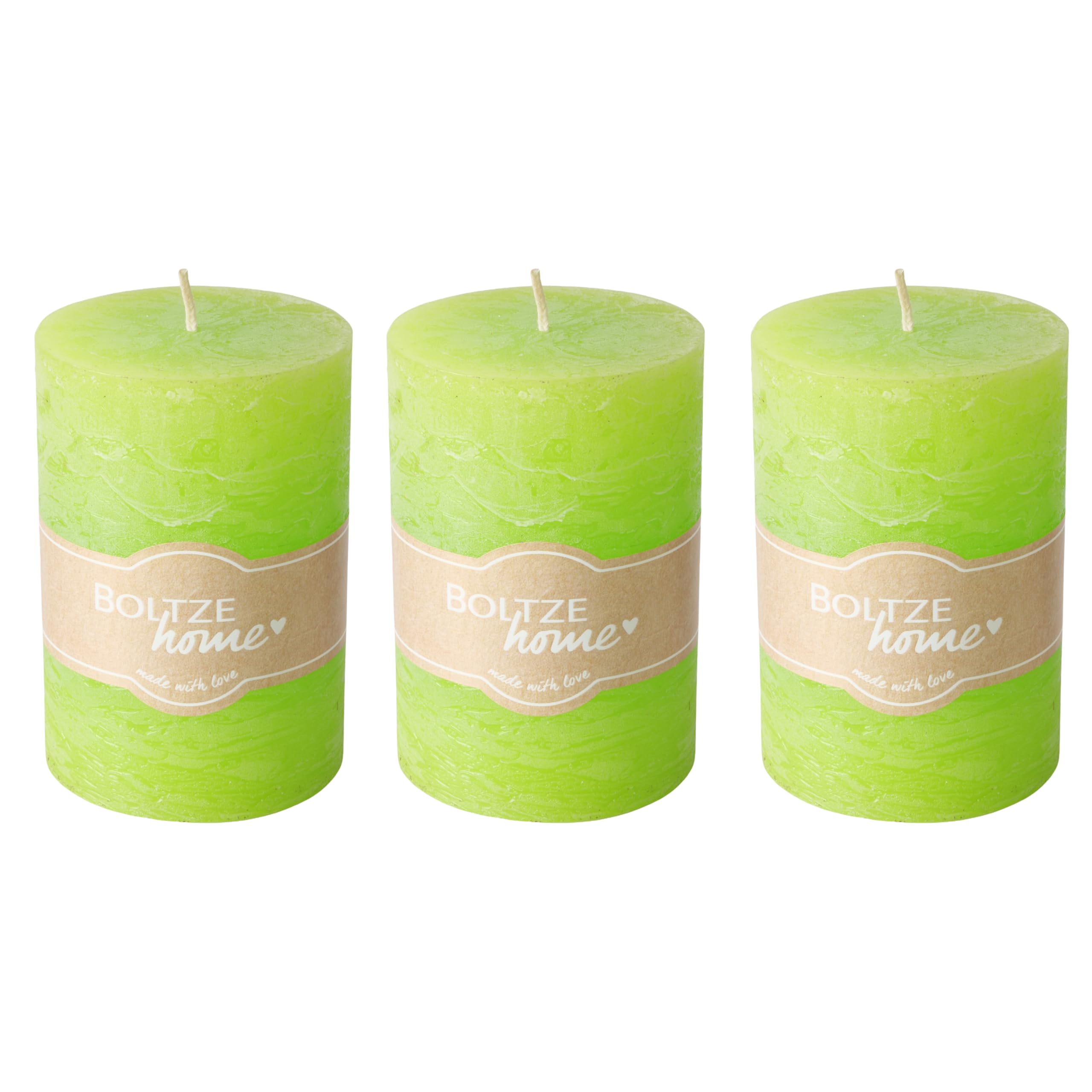 WHW Whole House Worlds 3 Piece Pale Pop Green Pillar Candle Set, 4 Inches Tall, 45 Hours Burn Time, Unscented, Marbled Surface