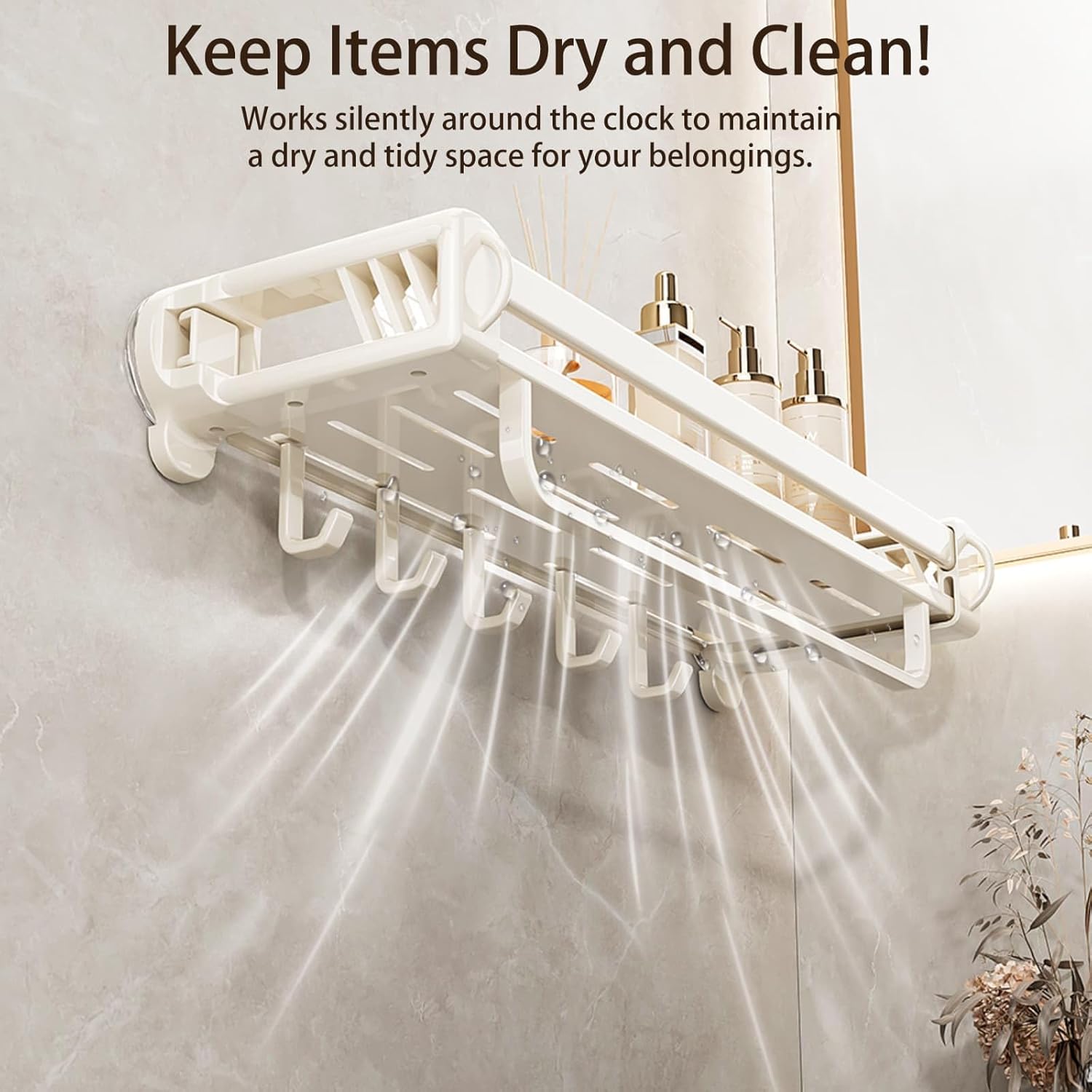 20" Shower Caddy Suction Cup, Concealed Shower Shelves Suction Cup with Hooks & Towel Bar, NO-Drilling Suction Shelf for Bathroom & Kitchen - White