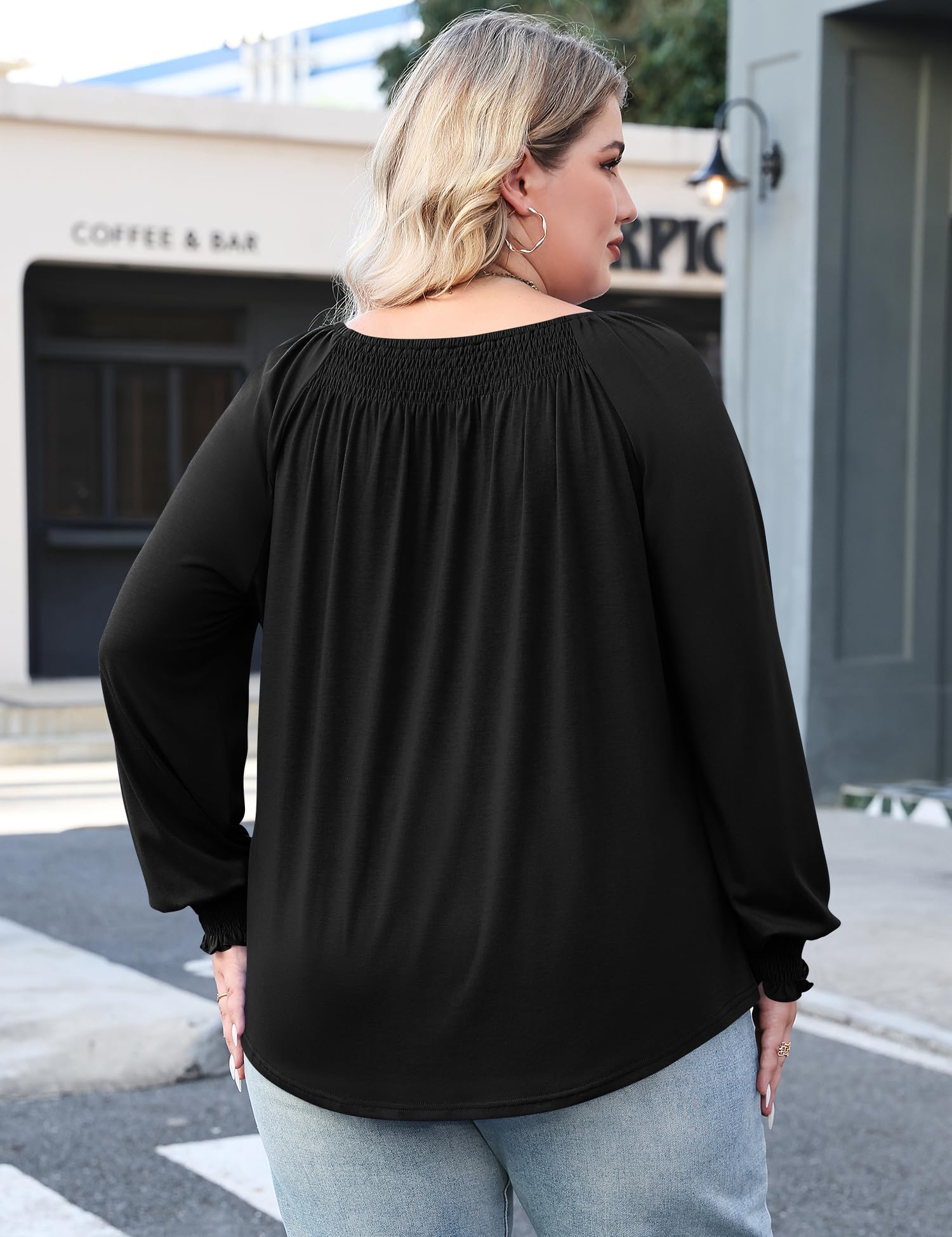 Micoson Blusas plisadas de manga larga con cuello redondo para mujer, tallas grandes, elegantes, informales, a la moda (1X-5X)