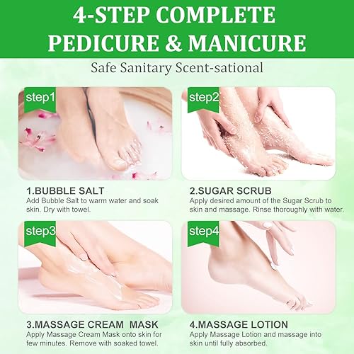 Miniatura 2 de Kit de pedicura para pies remojados sal de burbujas, exfoliante de azúcar, máscara de masaje, loción de masaje en una caja, kit de spa de pies de 4