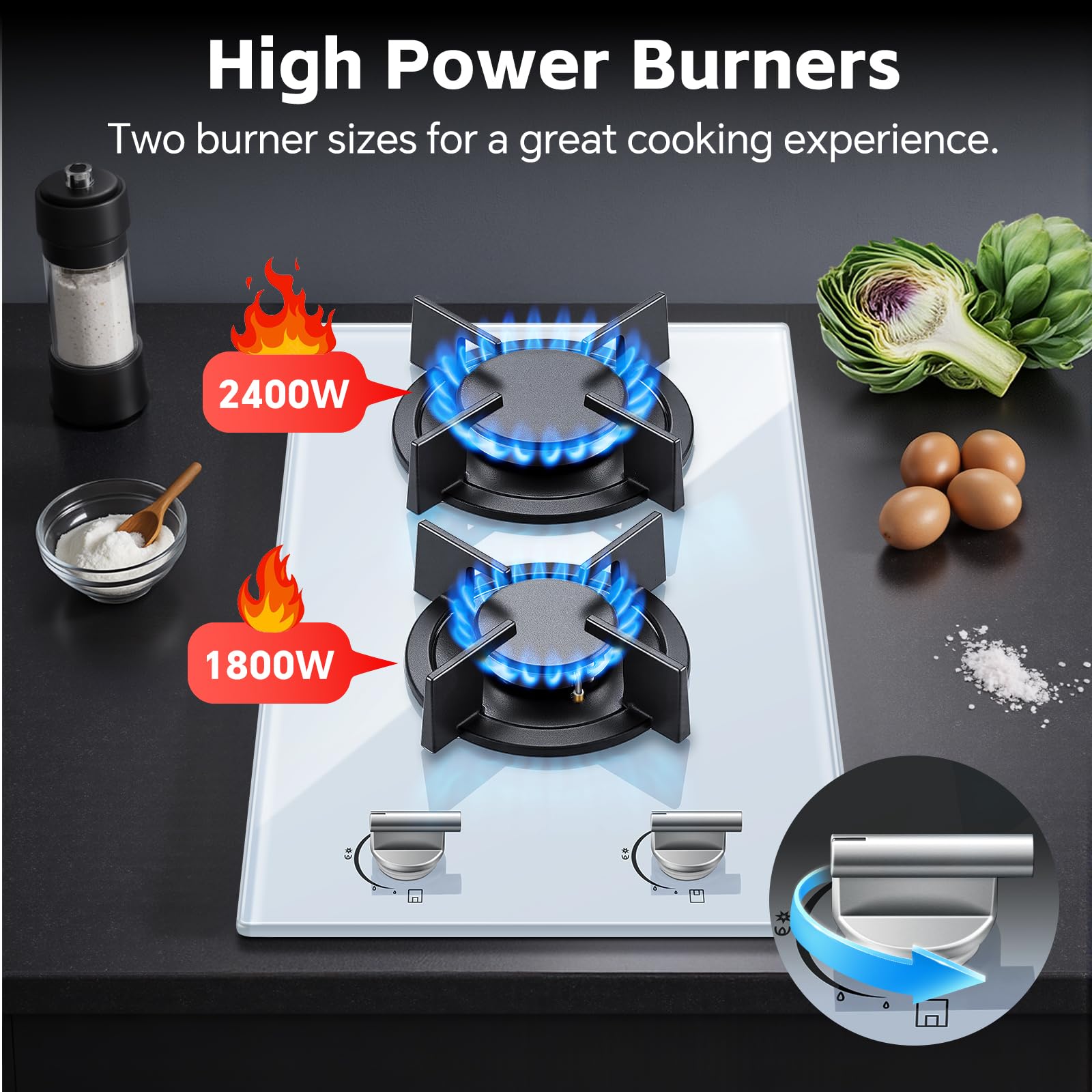 SNDOAS Plaque de Cuisson Gaz 2 Feux Blanc, 2400 W/1800 W