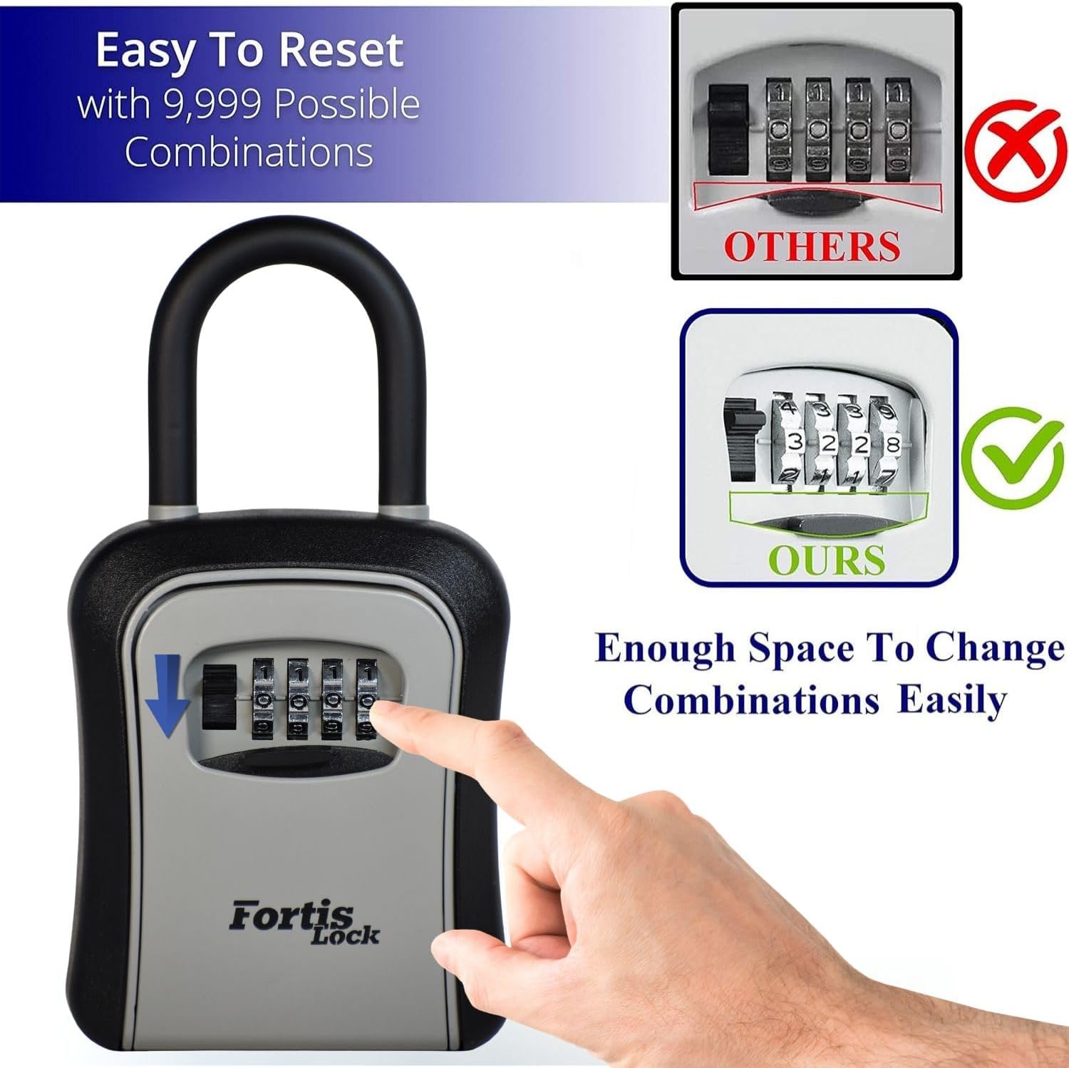 Box for Keys with Code, Portable Shackle Key Safe, 4-Digit Combination Lock, Weather-Resistant Key Lock Box for Outside Doors & Gates, Gray