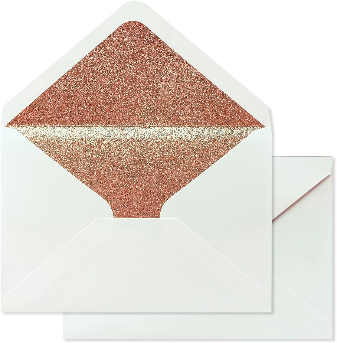 KUCHYNEE 50 PCS A7 Pearlescent Rose Gold Glitter Envelopes