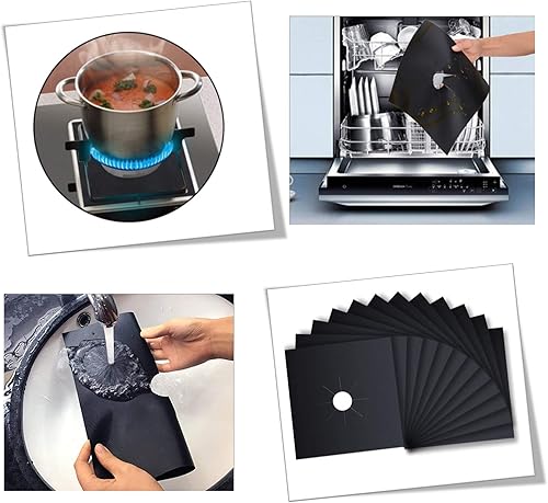 Miniatura 3 de Paquete de 14 fundas para quemadores de estufa de doble grosor, reutilizables, antiadherentes, resistentes al calor, protectores de gas para cocina