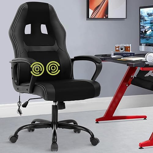Silla ergonómica para juegos de PC, silla de computadora de piel sintética con soporte lumbar, reposabrazos giratorio de 360, sillas de escritorio