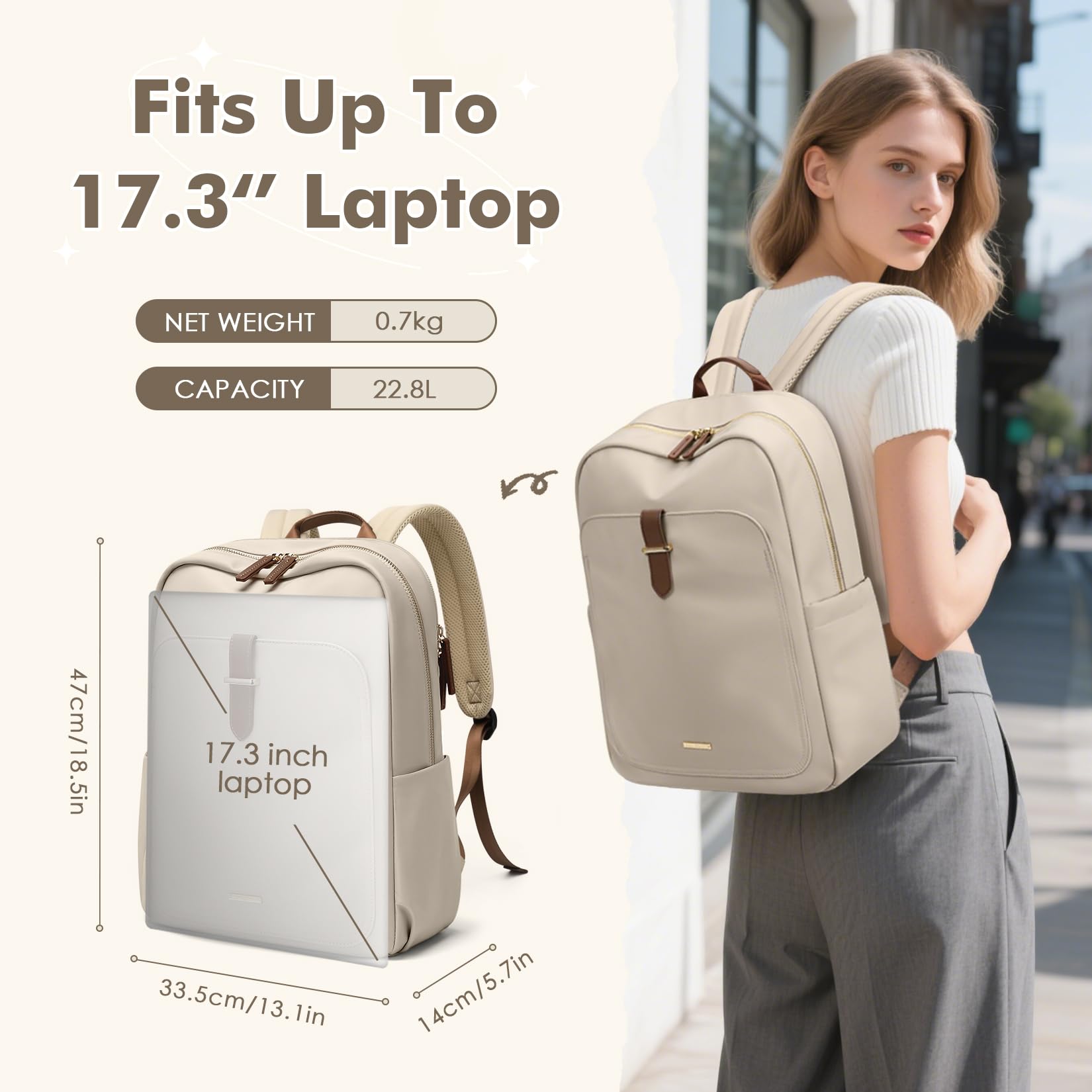 Sac à dos pour ordinateur portable pour femme, sac à dos de travail décontracté, sac à dos de voyage