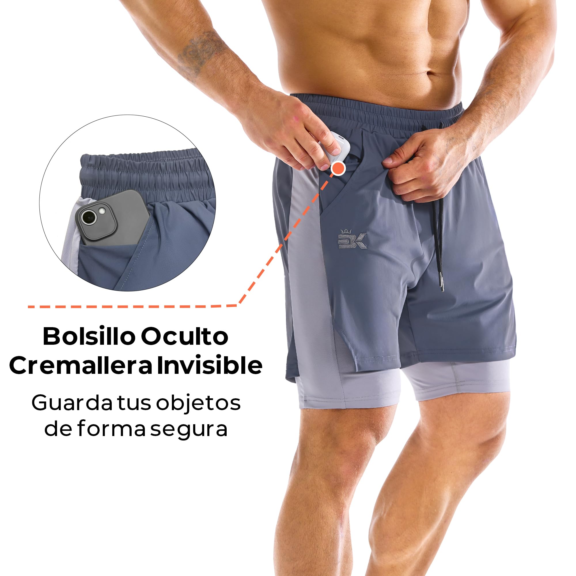 ZENWILL DualArmor Pantalones Cortos Hombre Running Cremallera 2 en 1 Pantalón Corto Deporte Hombre Gym Secado Rápido — view 5