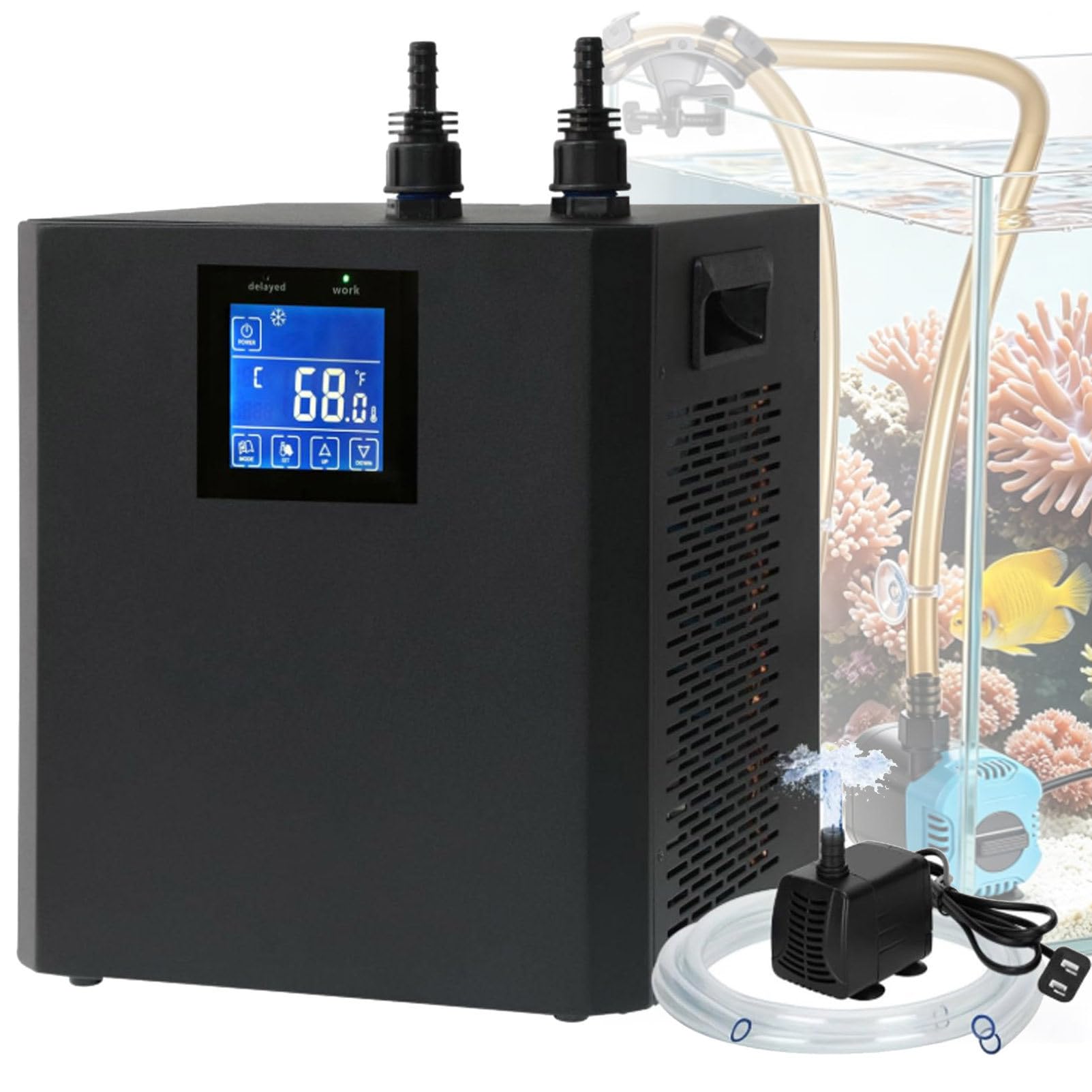 Aquarium Chiller 79 Gal, 1/3 HP Fish Tank Water Chiller 300L Hydroponics Cooler with Quiet Design Refrigeration Compressor and Pipe for Saltwater Freshwater Fish Coral Shrimp Jellyfish Water Weeds