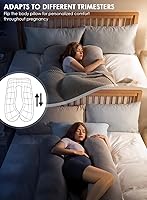 Vista 5 de QUEEN ROSE Almohadas de embarazo, almohada refrescante de maternidad para dormir, almohada corporal en forma de U de 55 pulgadas para apoyo a Gris