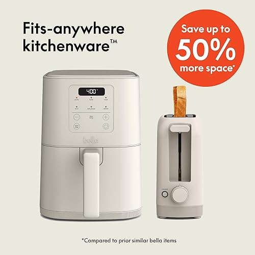 Miniatura 2 de BELLA Tostadora delgada de 2 rebanadas + freidora de aire delgada de 4 cuartos de galón, se adapta a utensilios de cocina en cualquier lugar,