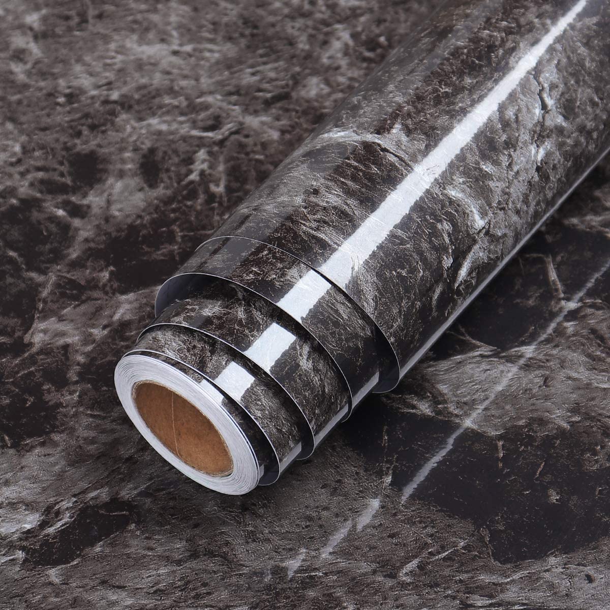 ELTON Vinyl Self Adhesive High Gloss Brown Marble Wallpaper, 2 x 12 Feet