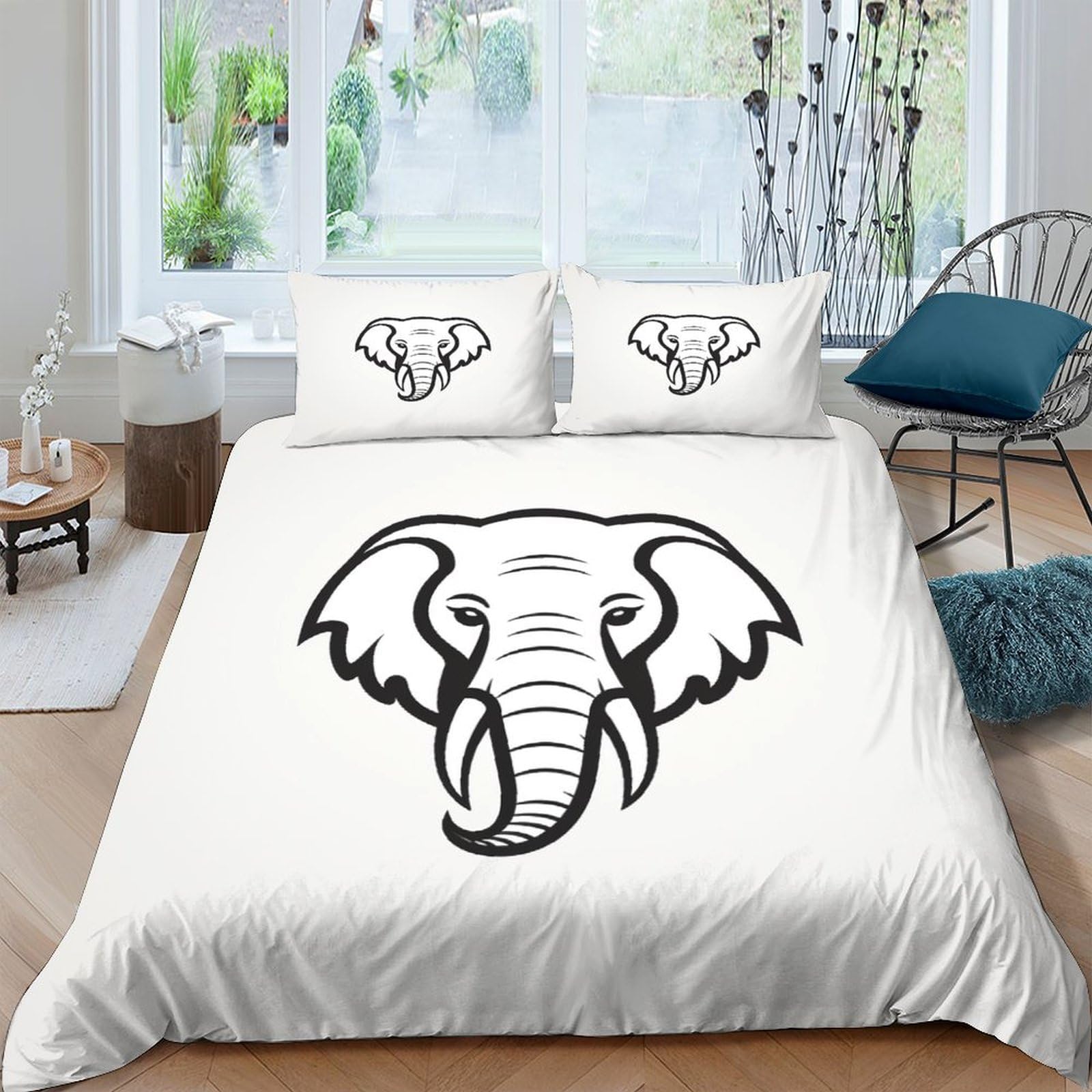 Housse de couette éléphant 3D avec 2 taies d'oreiller pour lit enfant et ado