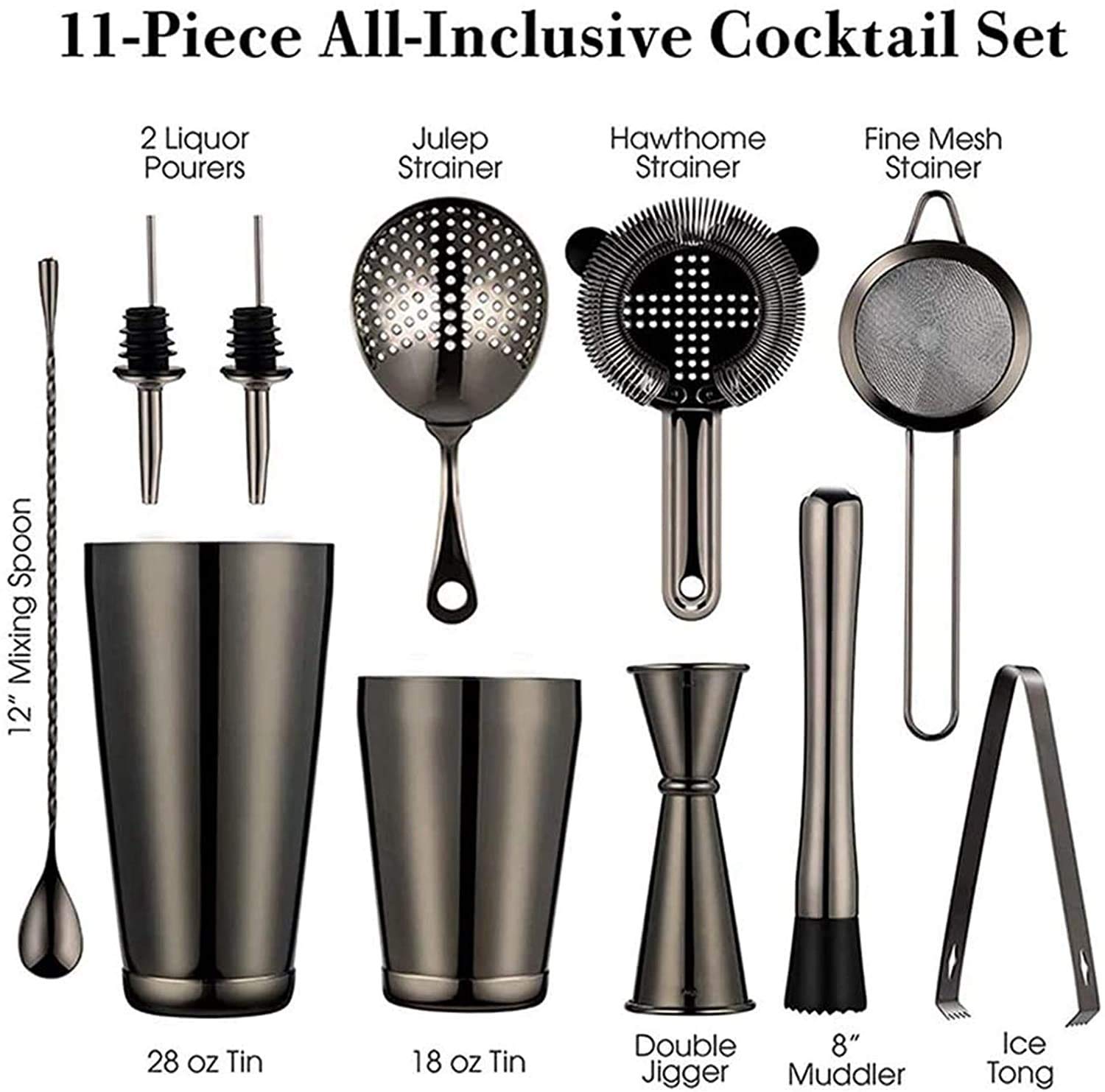 Zestaw do przygotowywania koktajli 750 ml, zestaw 11 szt. shakerów do koktajli Boston, narzędzia barowe ze stali nierdzewnej, zestaw do picia Martini, miksery do alkoholu, ergonomiczne sitko (18/28