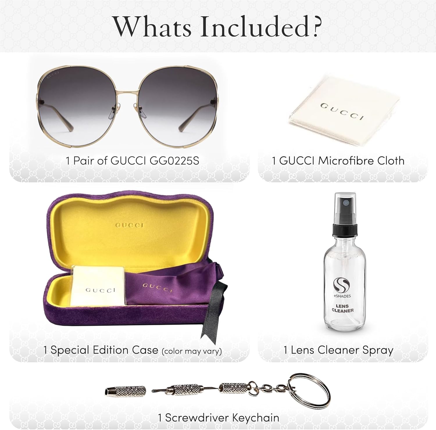 Gucci GG0225S GG Interlocking Logo Square-Shaped Non-Polarized Sunglasses for Women – Includes Luxury Eyewear Kit – Gold Frame with Gray Lens - Image 3