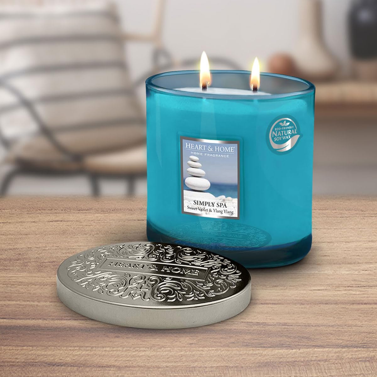Candela Profumata HEART & HOME - Cera Soia, Notte Stellata, 40 Ore, Vaso Decorativo - Foto 4