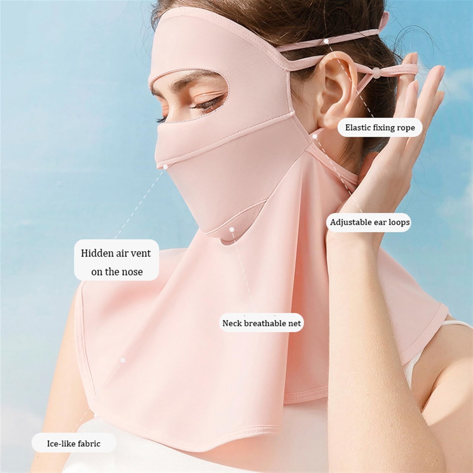 Lifup Women Sun Protection Mask Neck Gaiter UPF 50+ UV Fishing Mask Black Cover Forehead One Size