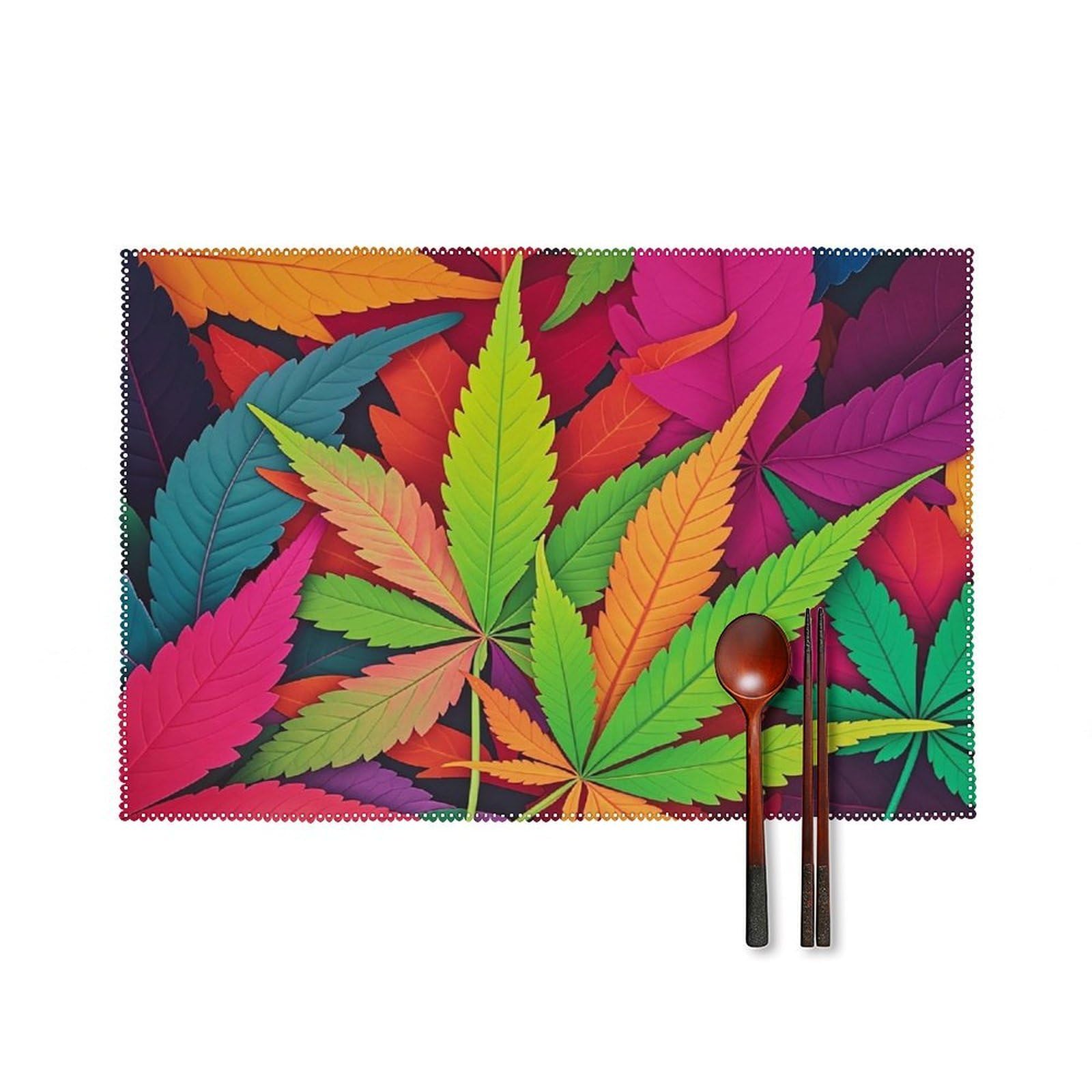 Multicolor Leaf Weed Art Placemats Set of 6 Heat Resistant Non-Slip Place Mats Washable Wipeable Table Mats Elegant Farmhouse Placemat for Kitchen Dining Outdoor Party Table Decor