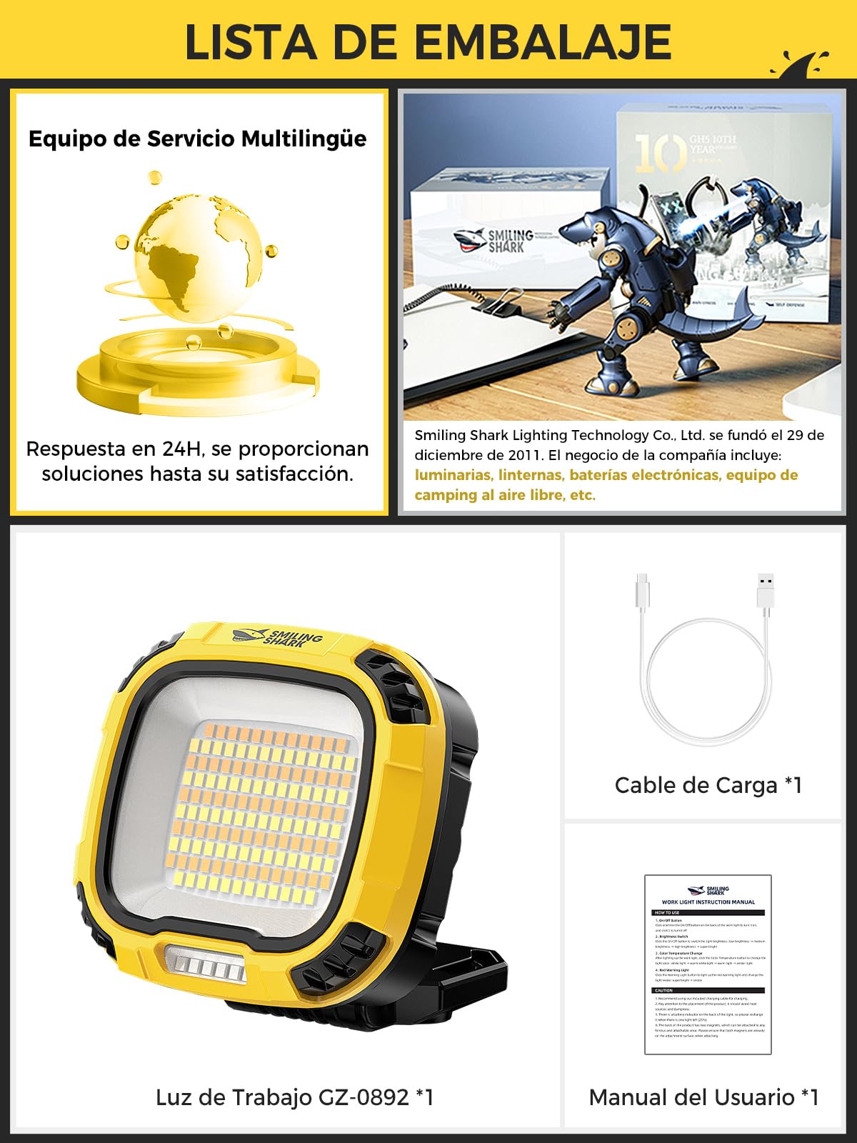 Smiling Shark Luz de Trabajo, Lámparas de Inspección 7500mAh Recargable Impermeable de Iluminación Magnético 18 Modos de Luz Portátil Linterna Taller para Working Inspeccion Cámping Reparación Garajes