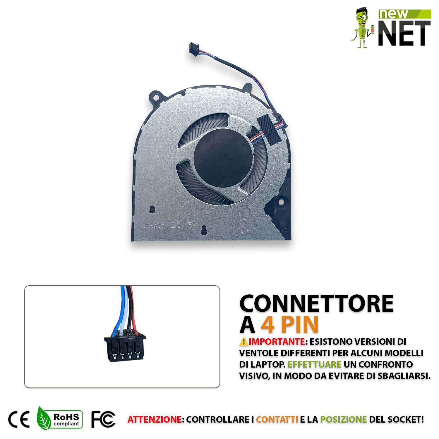 new net - Ventola CPU Fan Compatibile con HP 240 G7 240 G8 240 G9 245 G7 245 G9 245 G8 246 G7 [Slim con Diametro da 50 mm]