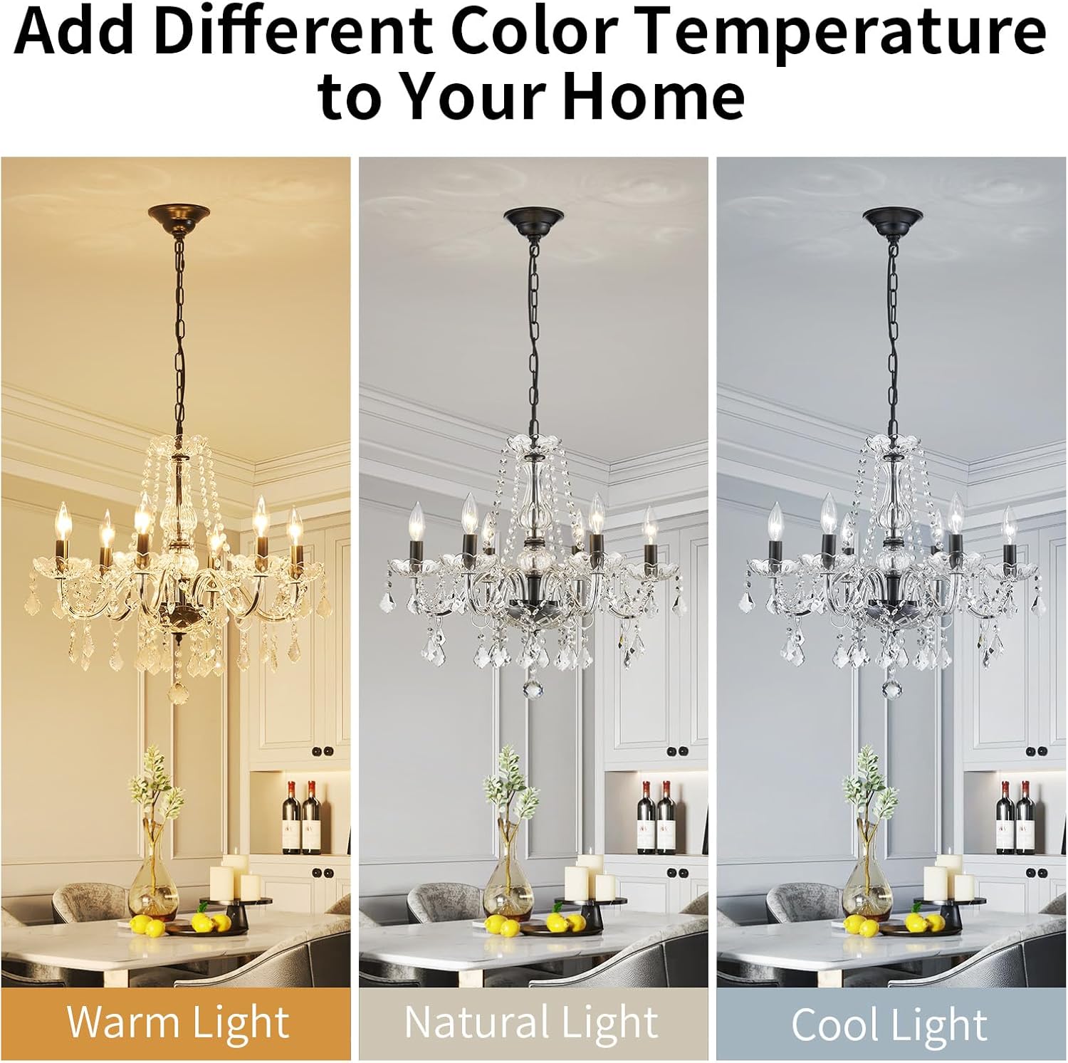 Crystal Chandelier Light Fixture, Modern K9 Crystal Chandelier for Dining Room, Black Ceiling Hanging Pendant Light Fixture for Living Room, Entryway, Bedroom, Hallway, Kitchen Island