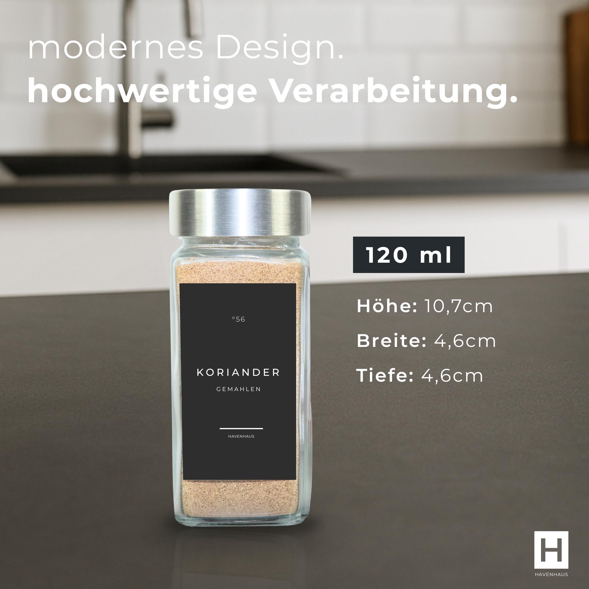 Havenhaus Gewürzgläser Set mit Regal | Gewürzregal Schublade inkl. 24 Gewürzgläser& 336 Gewürzetiketten | Gewürz Organizer Schublade verstellbar& passend für alle Schubladen | Gewürzeinsatz Schublade