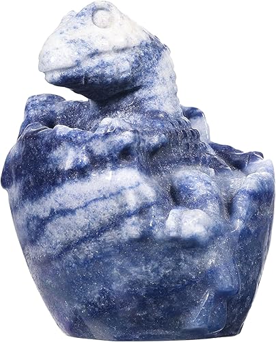 Rockcloud Estatua de huevo de dinosaurio de aventurina azul de cristal curativo hecho a mano para meditación, escultura de animales para decoración