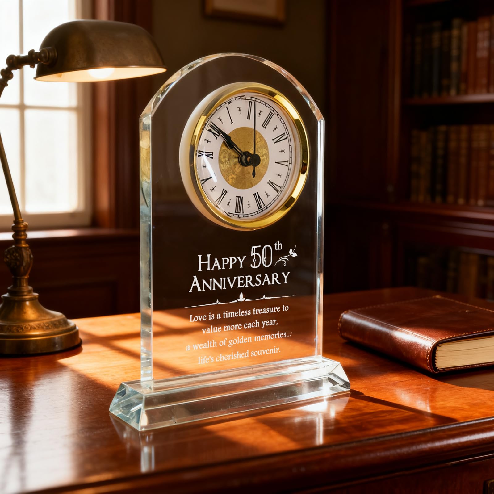 Regalo 50 Anni Matrimonio, Regalo di Anniversario con Orologio al Quarzo Regali per Nozze d'Oro Decorazione con Orologio da Scrivania Dorato Regali per i 50 Anni di Matrimonio per Nonni e Genitori