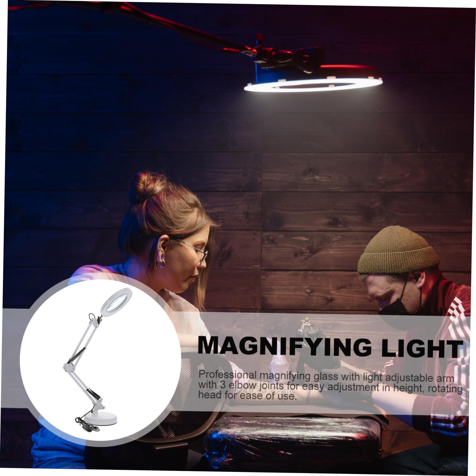 Gatuida Lámpara de Aumento LED Lupa 5x, Brazo Ajustable 3 Articulaciones, Luz Fría USB y Soporte para Escritorio, Fácil de Transportar y Usar