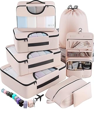 Veken 8 Set Packing Cubes, Travel Gifts for Women Mom, Carry on Suitcase Organizer Bags with Hanging Toiletry Bag and Large Laundry Bag, Travel Essentials Luggage Accessories for Cruise Ship