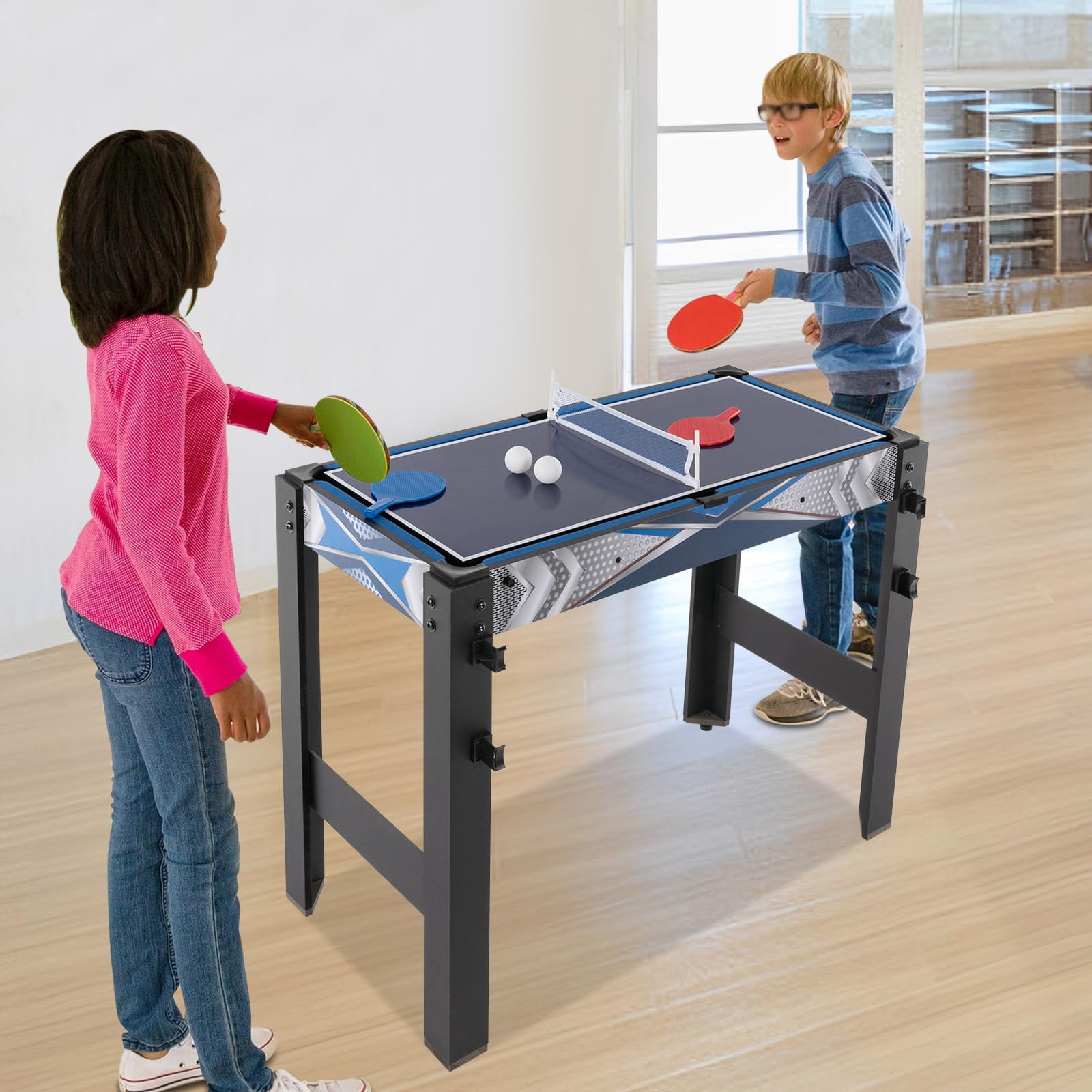 BAIODNB 5-in-1 Combo Game Table Set,Pool Table, Air Hockey Table, Game Table, Foosball Table,Multi Game Table for Home, Game Room, Friends & Family