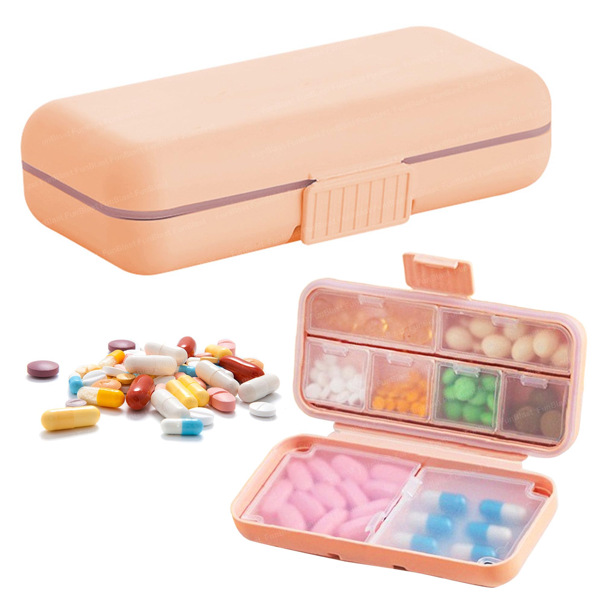FunBlast Pill Organizer - 8 Slot Travel Pill Box, Portable Medicine Case with Separate Compartments, Tablet Container for Daily Use (Peach)-image-8