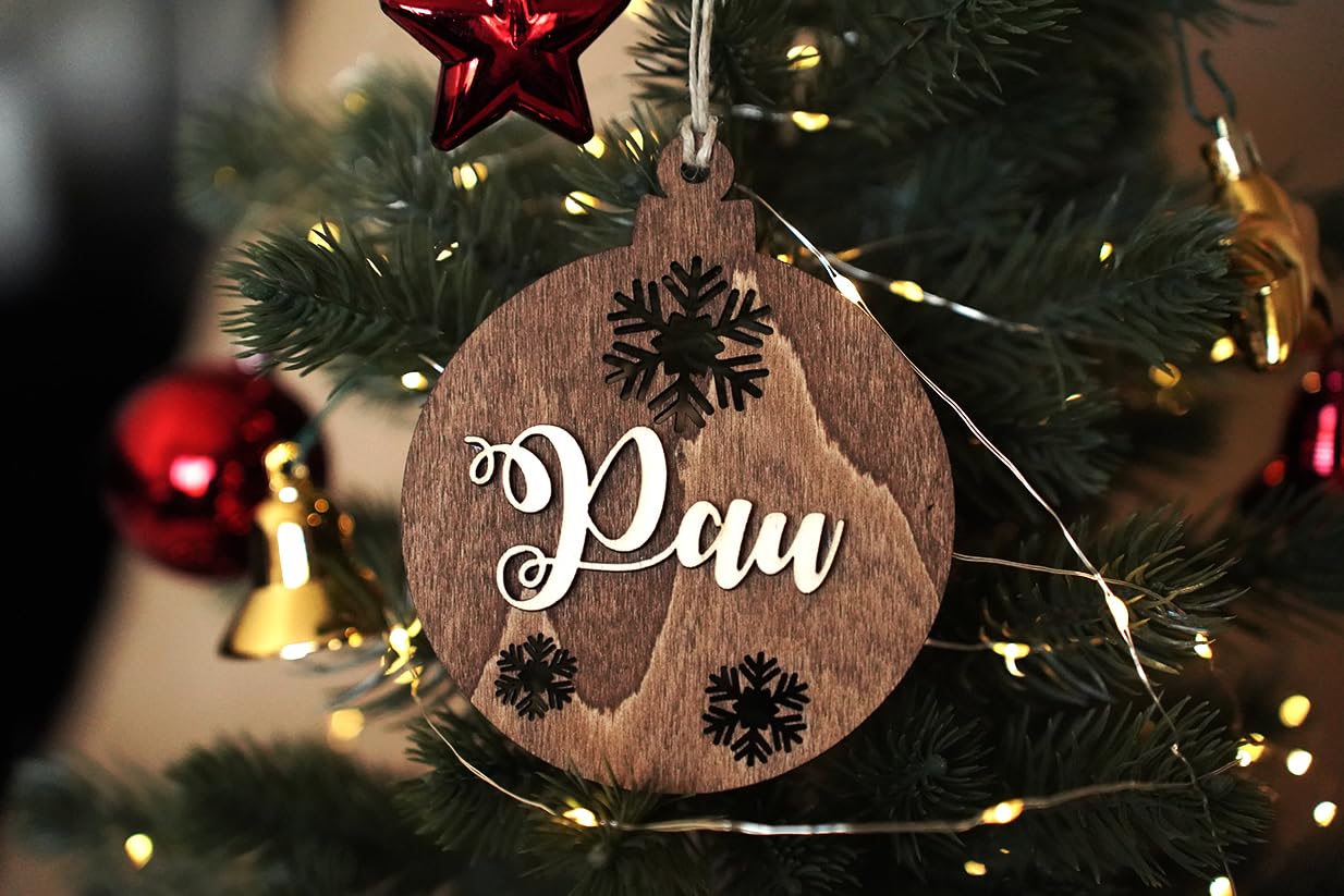 Adorno de Navidad de Madera Personalizado (1, Bola Copo de Nieve (Oscuro))