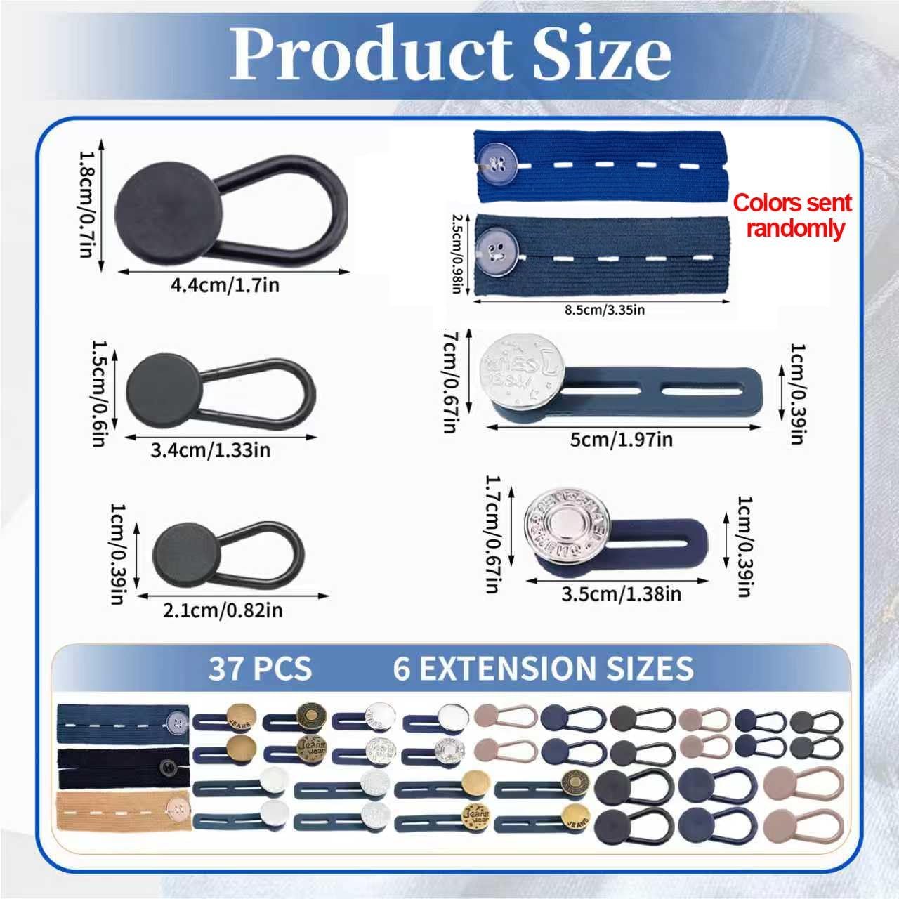 Extender Button Set - Adjustable Elastic Jeans Extenders 37pcs No-Sew Waistband Adjuster for Pants Jeans Trousers Favors