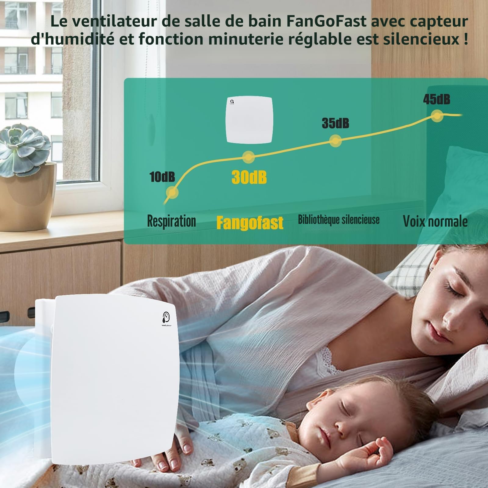 FanGoFast 100mm Ventilateur de Salle de Bain, Extracteur d'Air avec Minuterie Réglable et Humidistat, Design Silencieux avec Clapet Anti Retour pour Montage Mural Plafond Fenêtres