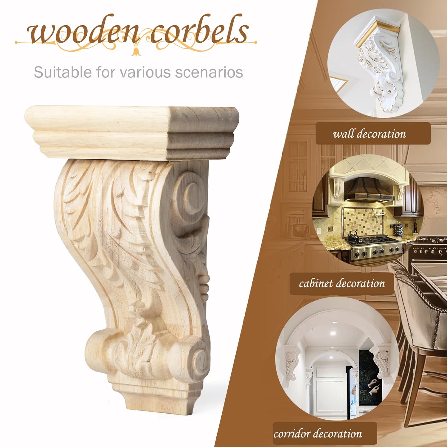 2pcs Wood Corbels Corbel Bracket Suitable for Countertops Shelves Fireplace Mantel Doorway (Classic Models, Large Size)