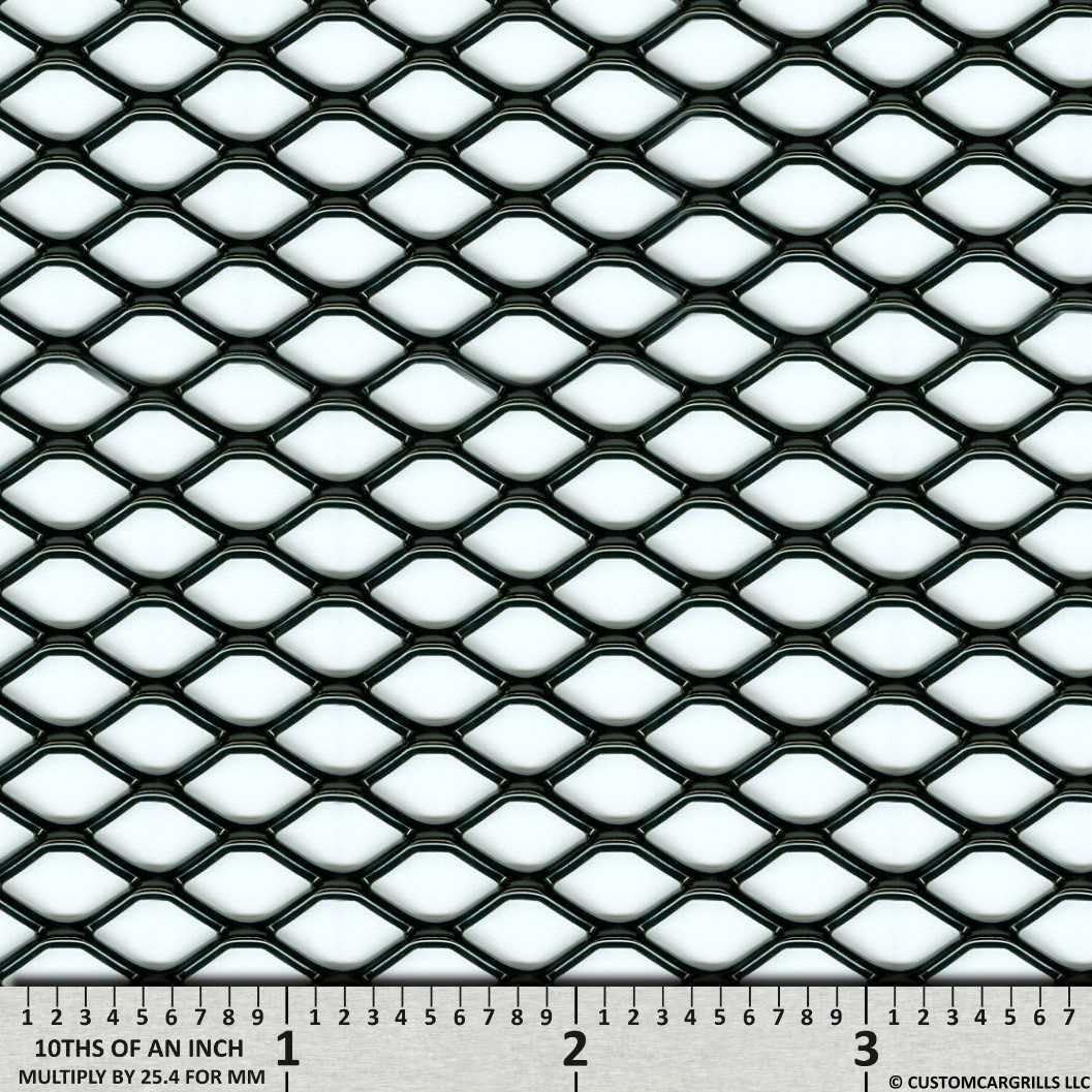 customcargrills 12"x48" Hexagon XXL Grill Mesh Sheet - Gloss Black - Shipped Flat, 0.24 x 0.42 inch hole opening, 0.121" thick Aluminum, powder coated, Made in USA