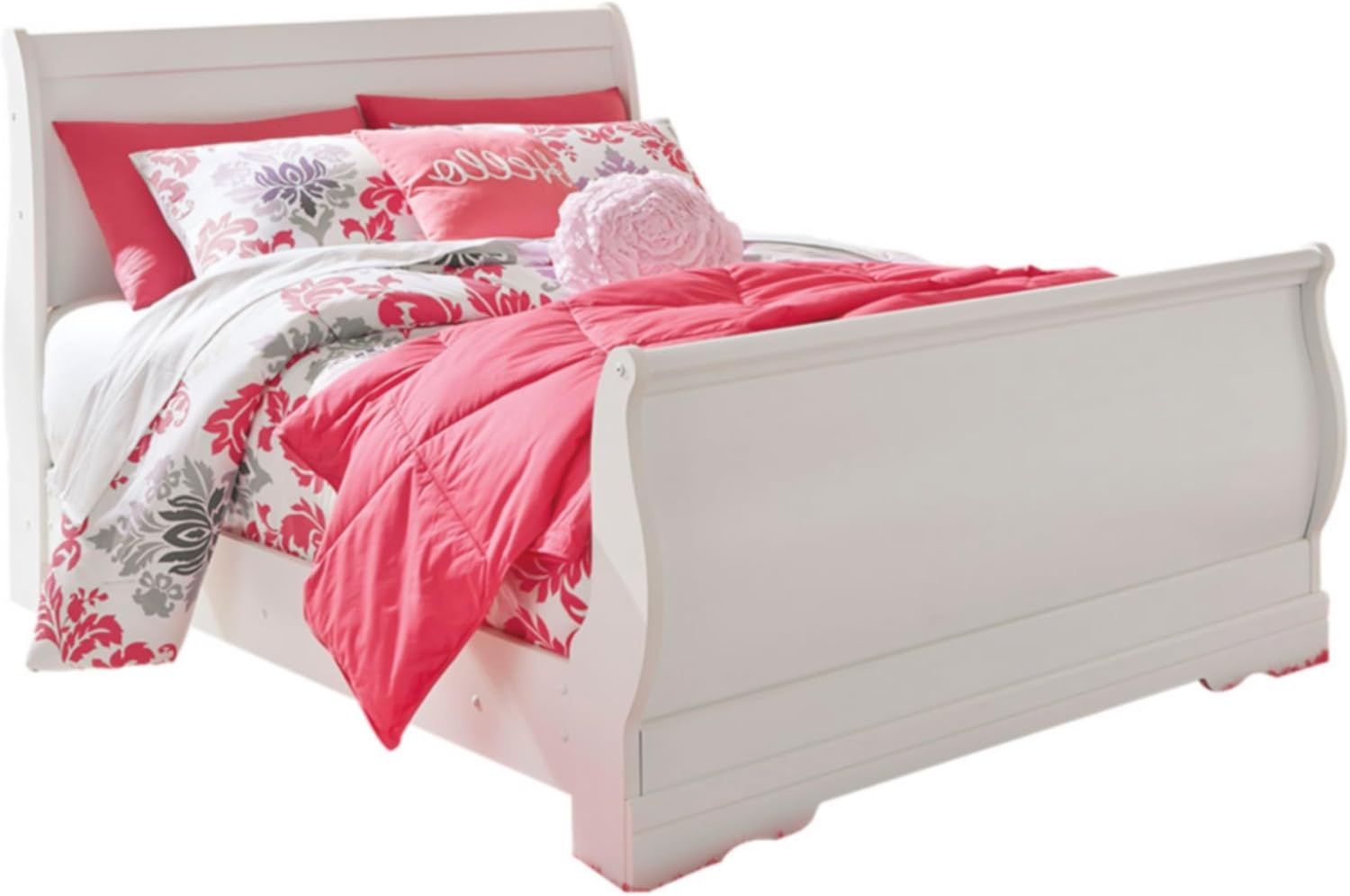 Signature Design by Ashley Anarasia Traditional Full Sleigh Bed with Metal Slats, Foundation or Box Spring Needed, White