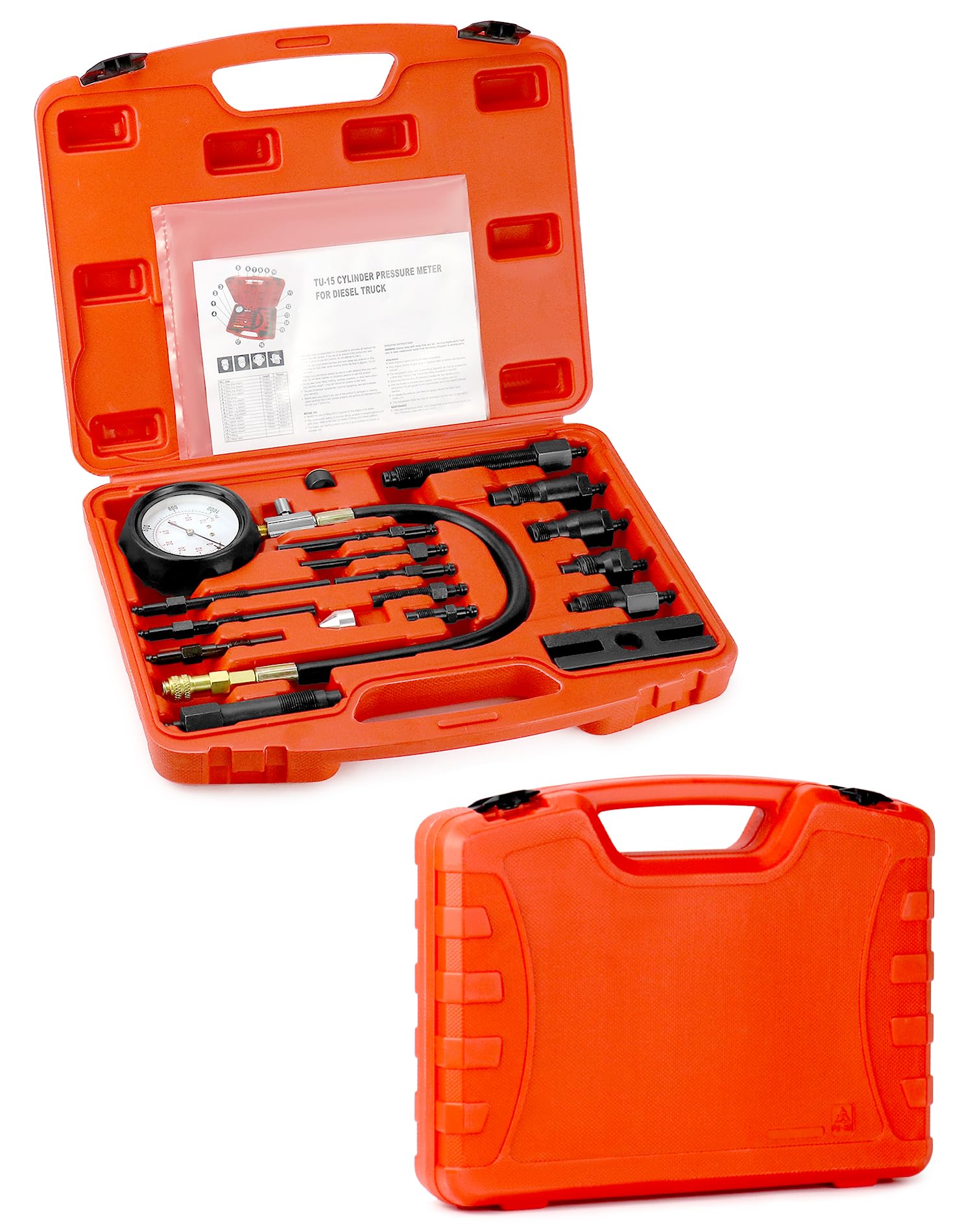 QWORK® Juego de Comprobador de compresión de motor diésel, Medidor de compresor de motor automotriz 0-70 bar
