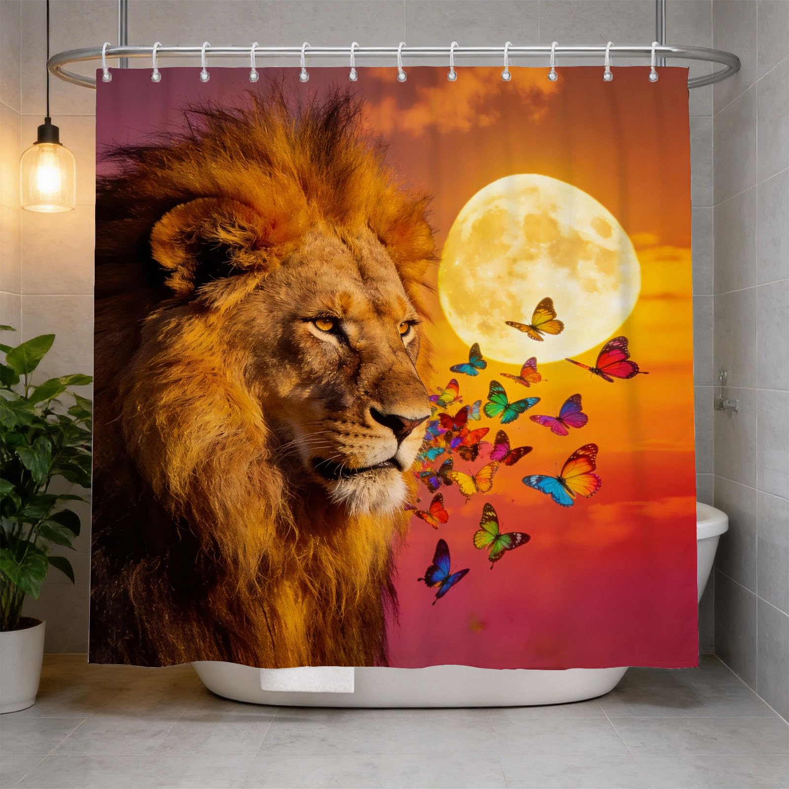 Hongduo 3D Lion Shower Curtain for Stalls Bathtubs Savanna Animals Bathroom Decor Shower Curtain Set Polyester Fabric Waterproof 200x200cm/79X79 Inch with Hooks
